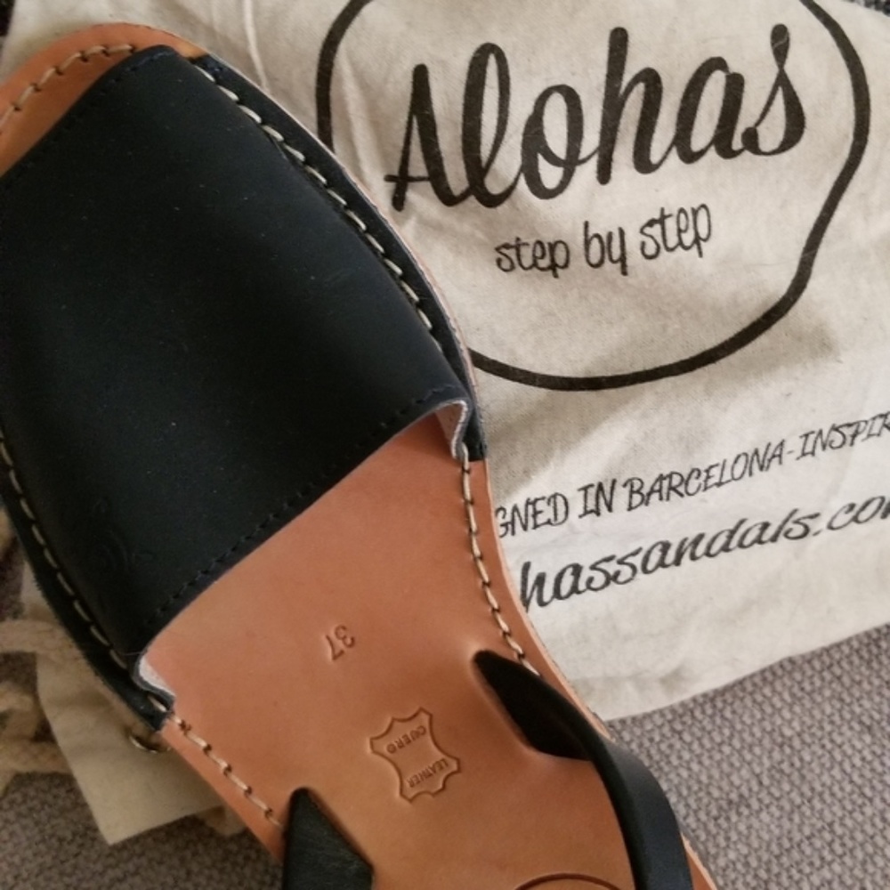 Alohas Leather Dark Navy Sandal Size 7